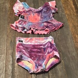 Pink and Blue Tie-Dye Matching Set with Ruffled Details